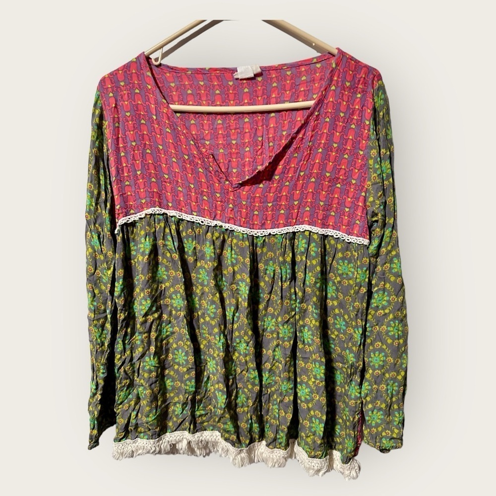 NATURAL LIFE Pink and Green Floral Blouse